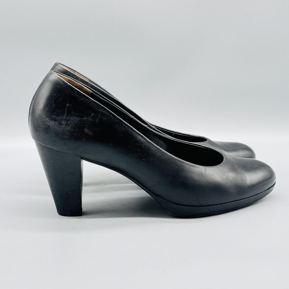 Paul Green Shoes Womens 8 Black Leather Pumps Heels Classic Court Slip On
